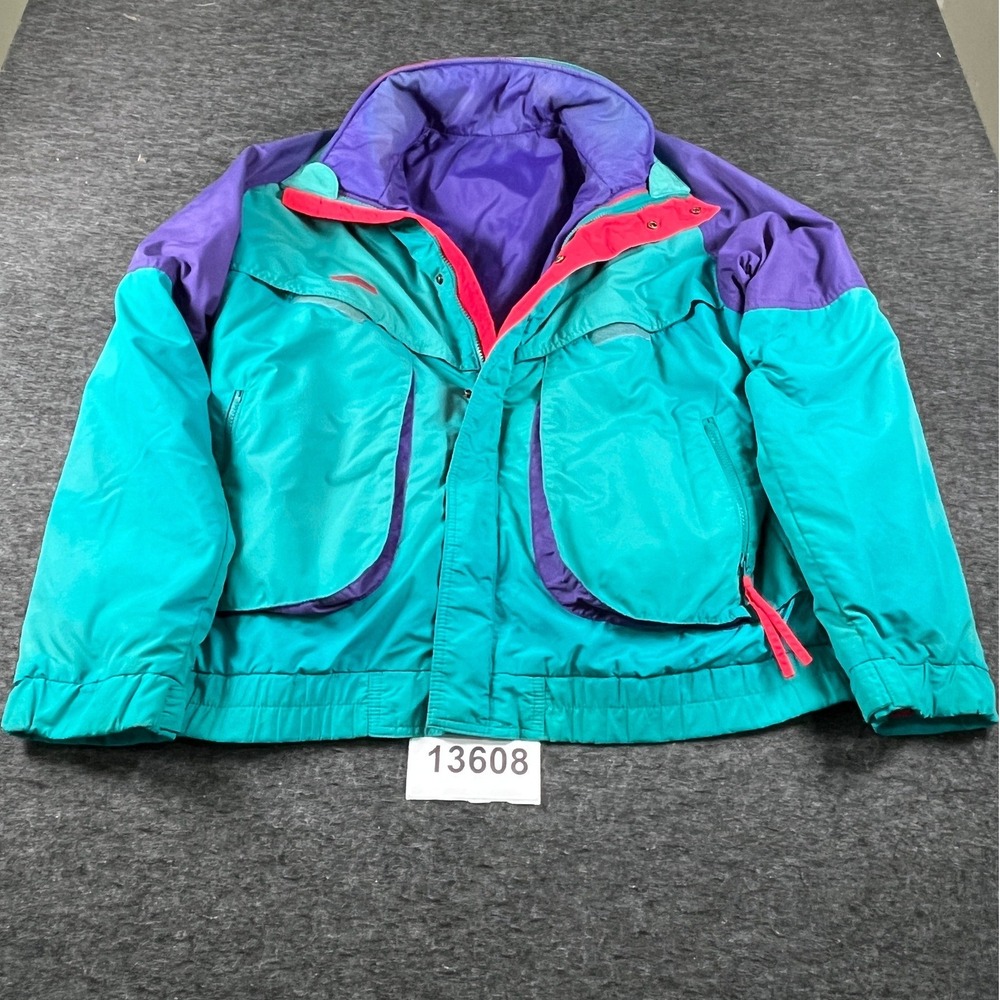 Columbia Ski Jacket Mens Large Teal Purple Good Vintage Colorblock Radial Sleeve